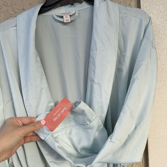NWT State of Day Women's Silky Belted Robe Shawl Collar Mint Green Pajama Long - Picture 4 of 4